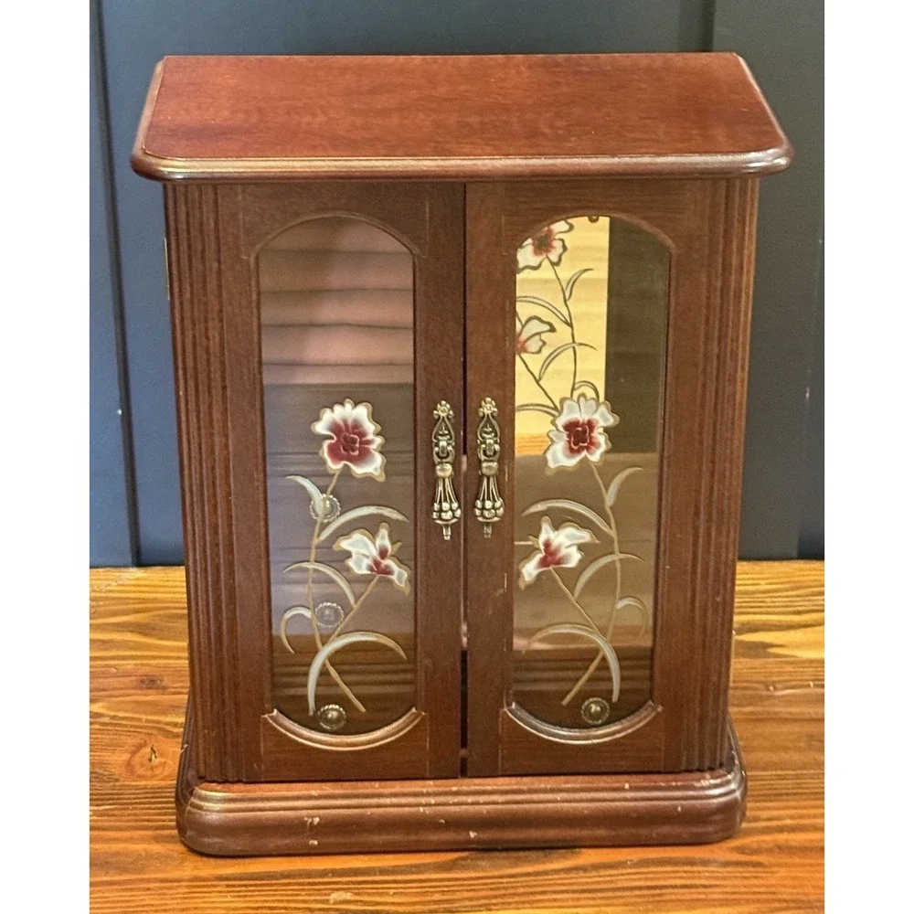 Vintage Powell Jewelry Armoire Magnetic-Close Doors Mirror Drawers 13